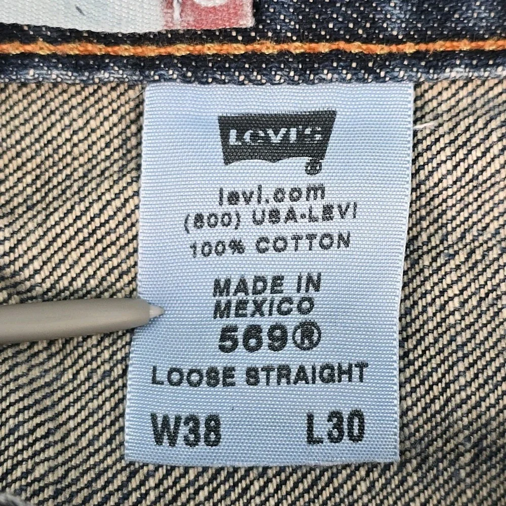Levi's 569 Loose Fit Straight Leg Blue Jeans Men's 38x29 Y2K Baggy 100% Cotton